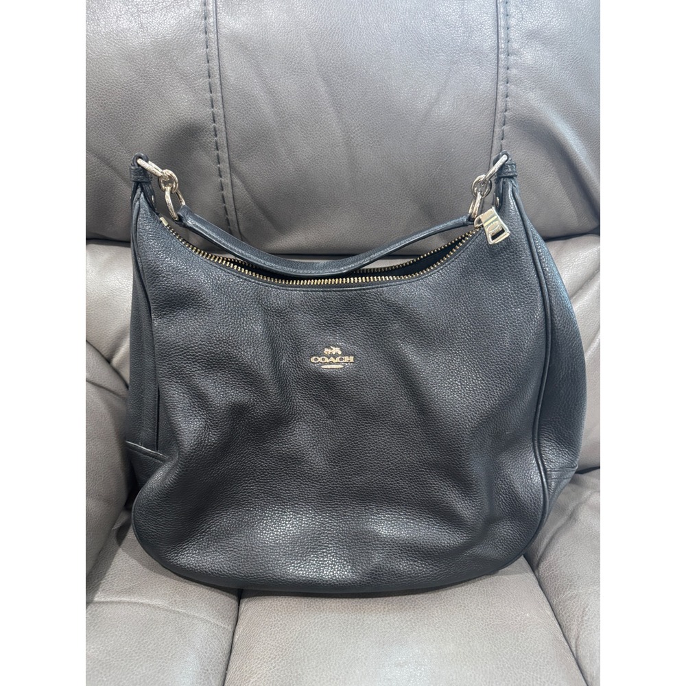 Coach Black Pebbled Leather Hobo Shoulder Bag Gold Hardware Slouchy Zip